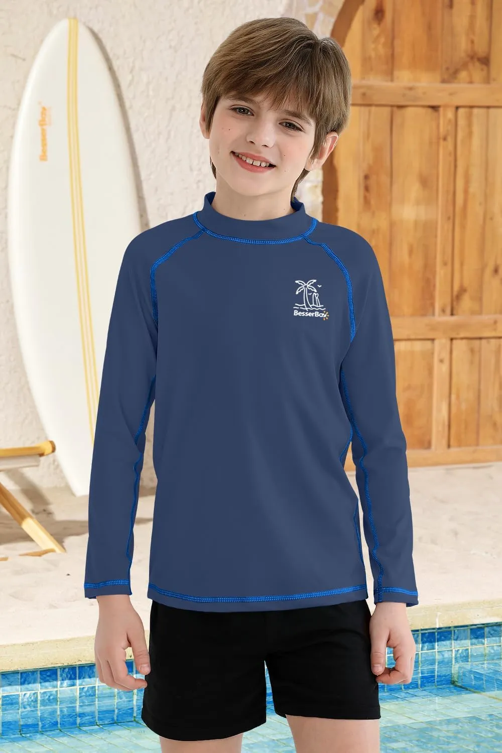 BesserBay Boys Sun Protection Long Sleeve Rash Guard Shirt UPF 50  Rashguard Swim Shir Surfing Shirt 4-14 Year
