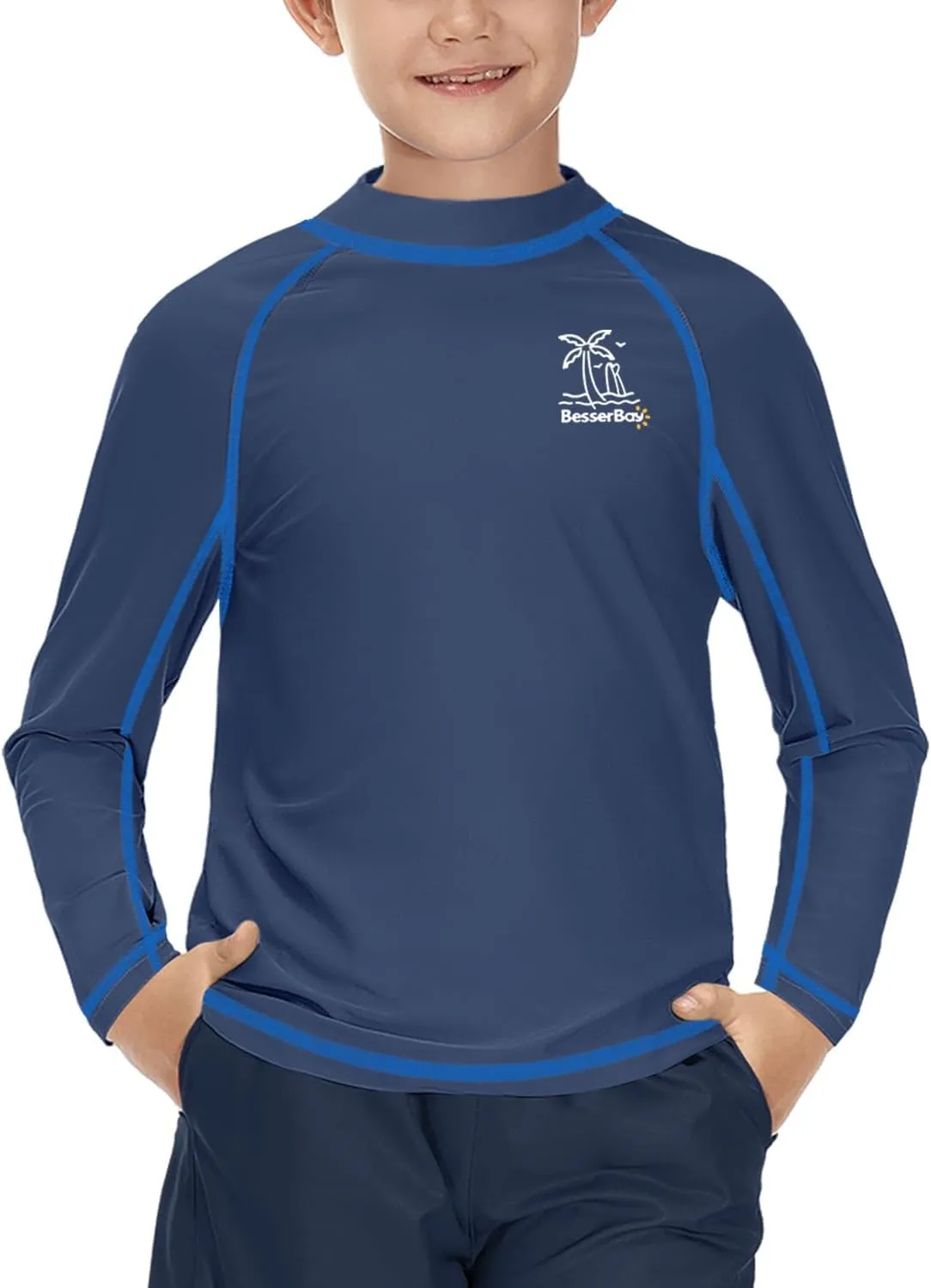 BesserBay Boys Sun Protection Long Sleeve Rash Guard Shirt UPF 50  Rashguard Swim Shir Surfing Shirt 4-14 Year