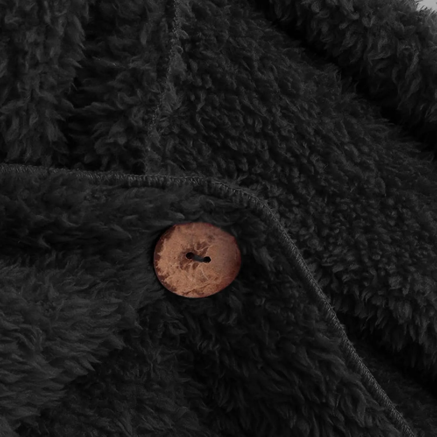 Binmer Oversized Sherpa Jacket for Women Fuzzy Fleece Cute Teddy Bear Print Coat Zip Long Sleeve Hooded Outwear with Pocket