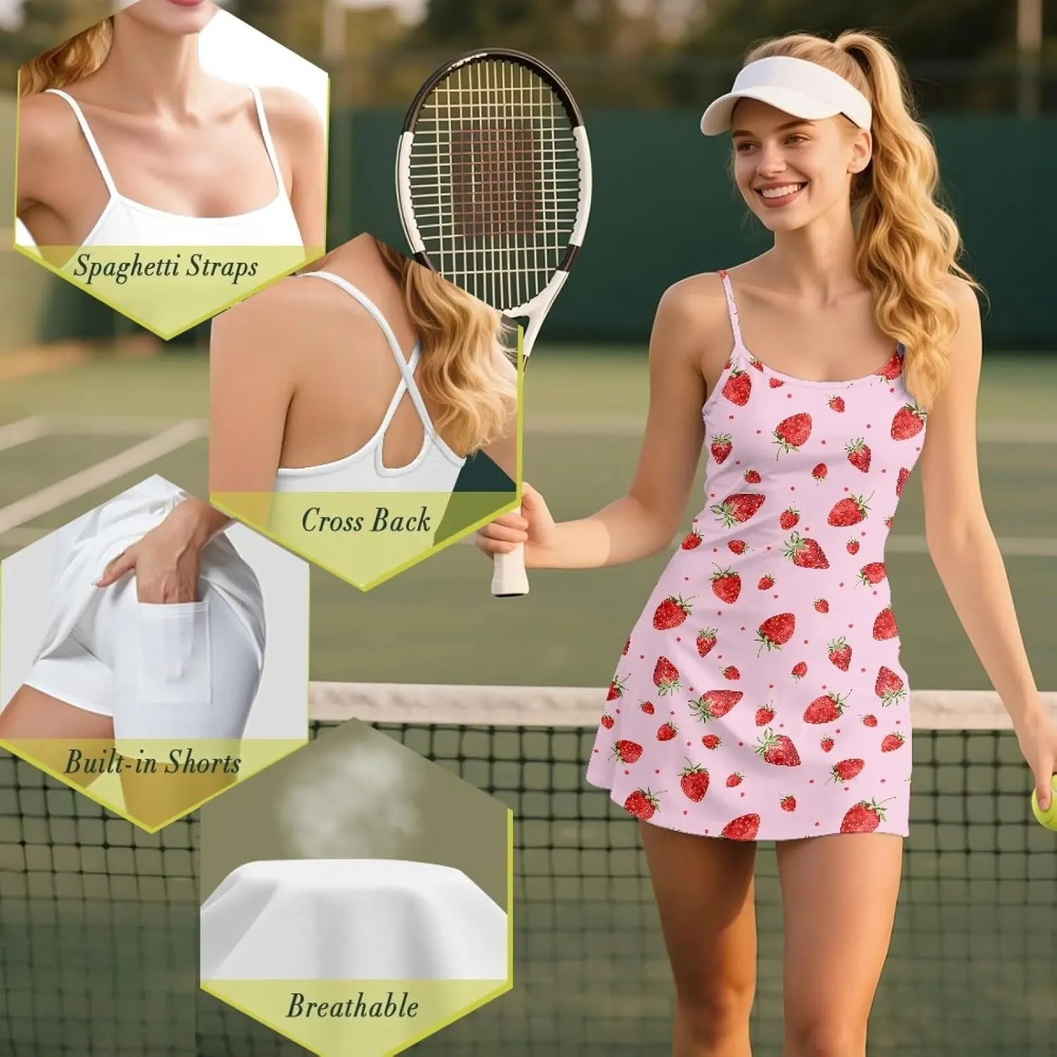 Biyejit Womens Tennis Dress, Workout Dress with Shorts Pockets Sleeveless Golf Athletic Dresses Quick Dry Pickleball Outfits