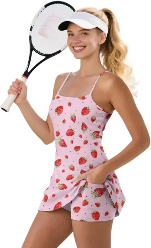Biyejit Womens Tennis Dress, Workout Dress with Shorts Pockets Sleeveless Golf Athletic Dresses Quick Dry Pickleball Outfits
