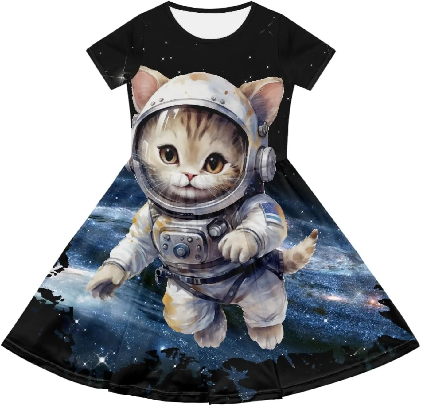 Black Dress for Girls Cute Outfits Short Sleeve Dresses with Pocket Summer Dress Size 2-14 T Kids