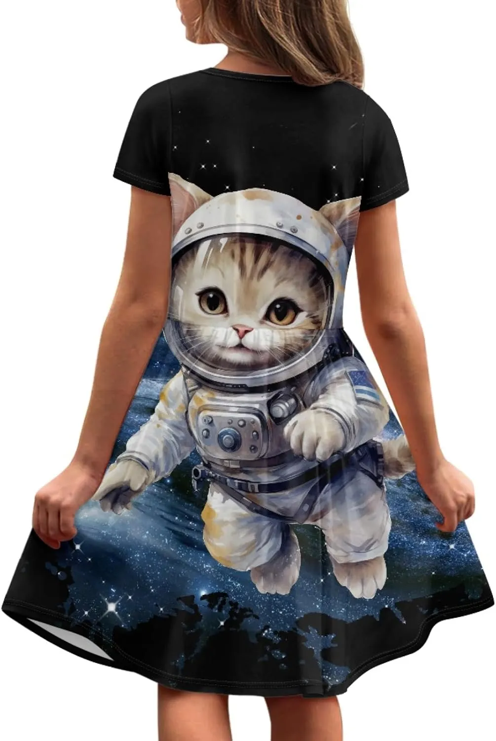 Black Dress for Girls Cute Outfits Short Sleeve Dresses with Pocket Summer Dress Size 2-14 T Kids