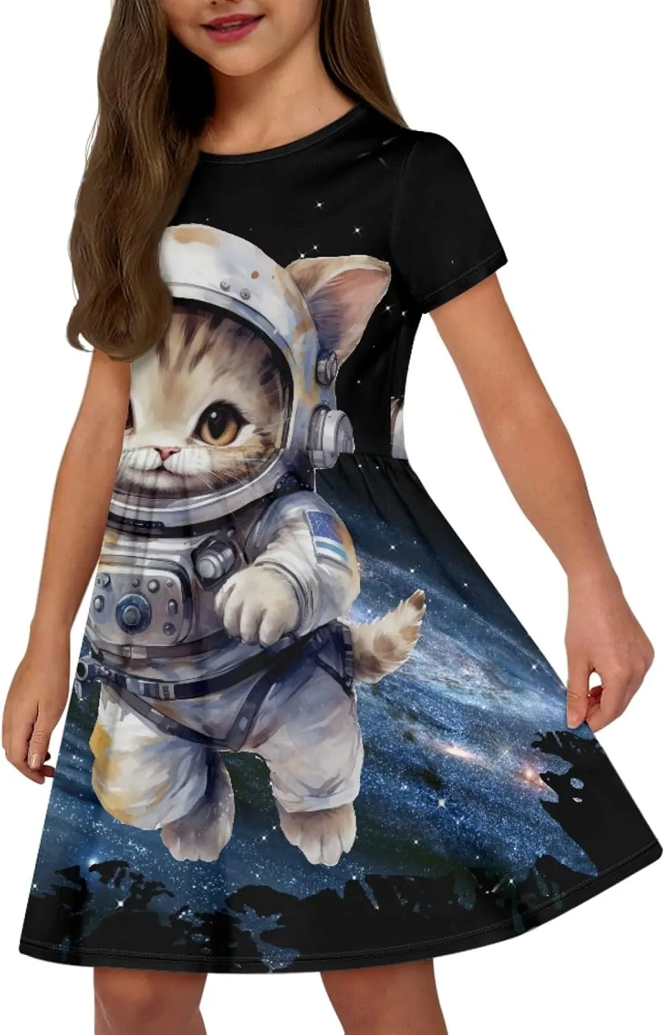 Black Dress for Girls Cute Outfits Short Sleeve Dresses with Pocket Summer Dress Size 2-14 T Kids