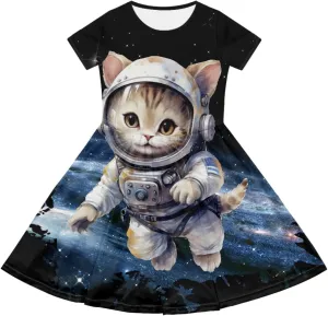Black Dress for Girls Cute Outfits Short Sleeve Dresses with Pocket Summer Dress Size 2-14 T Kids