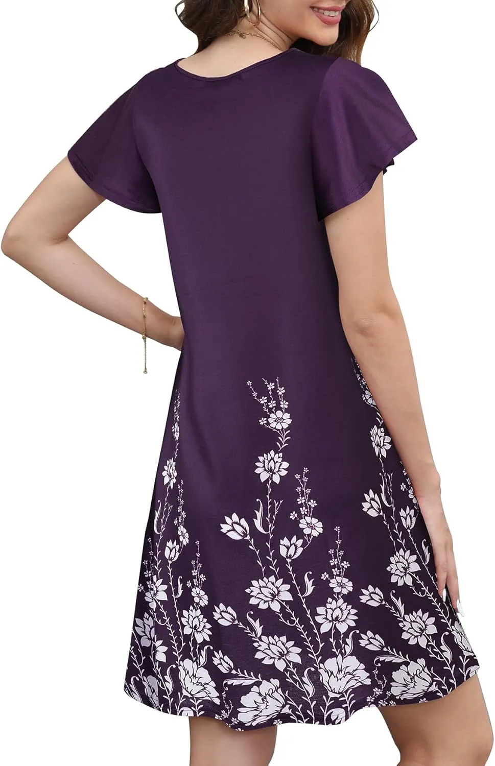 Bluetime Dresses for Women 2024 Summer Floral T Shirt Dress Casual Short Sleeve Beach Sundress with Pockets