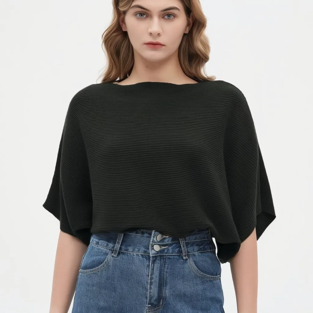 Boat Neck Short Batwing Sleeve Pullover Knit Sweaters Off Shoulder Cute Tops for Women