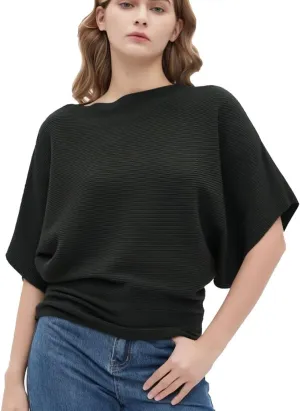 Boat Neck Short Batwing Sleeve Pullover Knit Sweaters Off Shoulder Cute Tops for Women