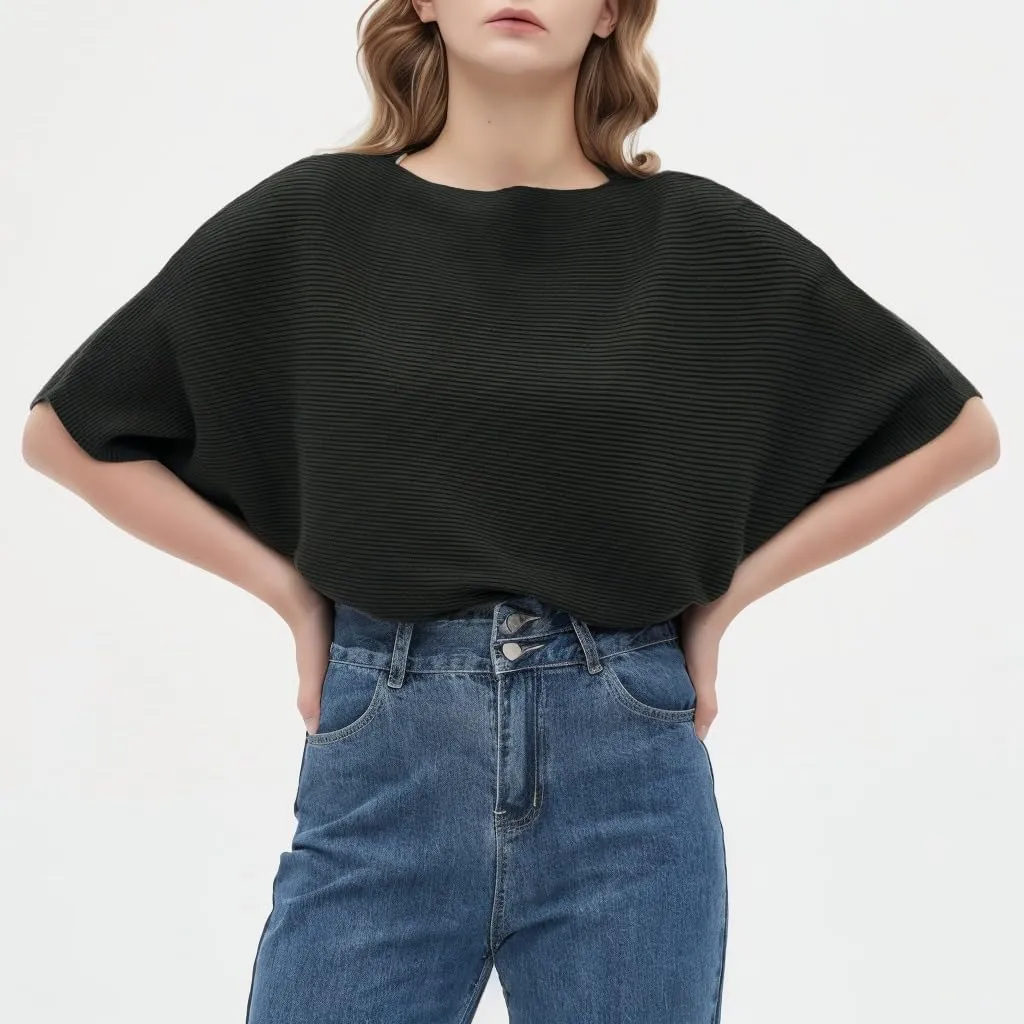 Boat Neck Short Batwing Sleeve Pullover Knit Sweaters Off Shoulder Cute Tops for Women