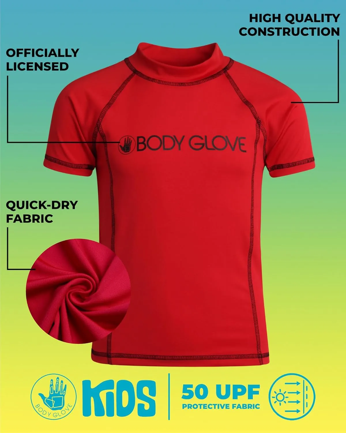 Body Glove Boys Swim Shirt - UPF 50  Quick Dry Sun Protection Short Sleeve Rash Guard for Boys Kids Swimwear (Sizes: 5-14)