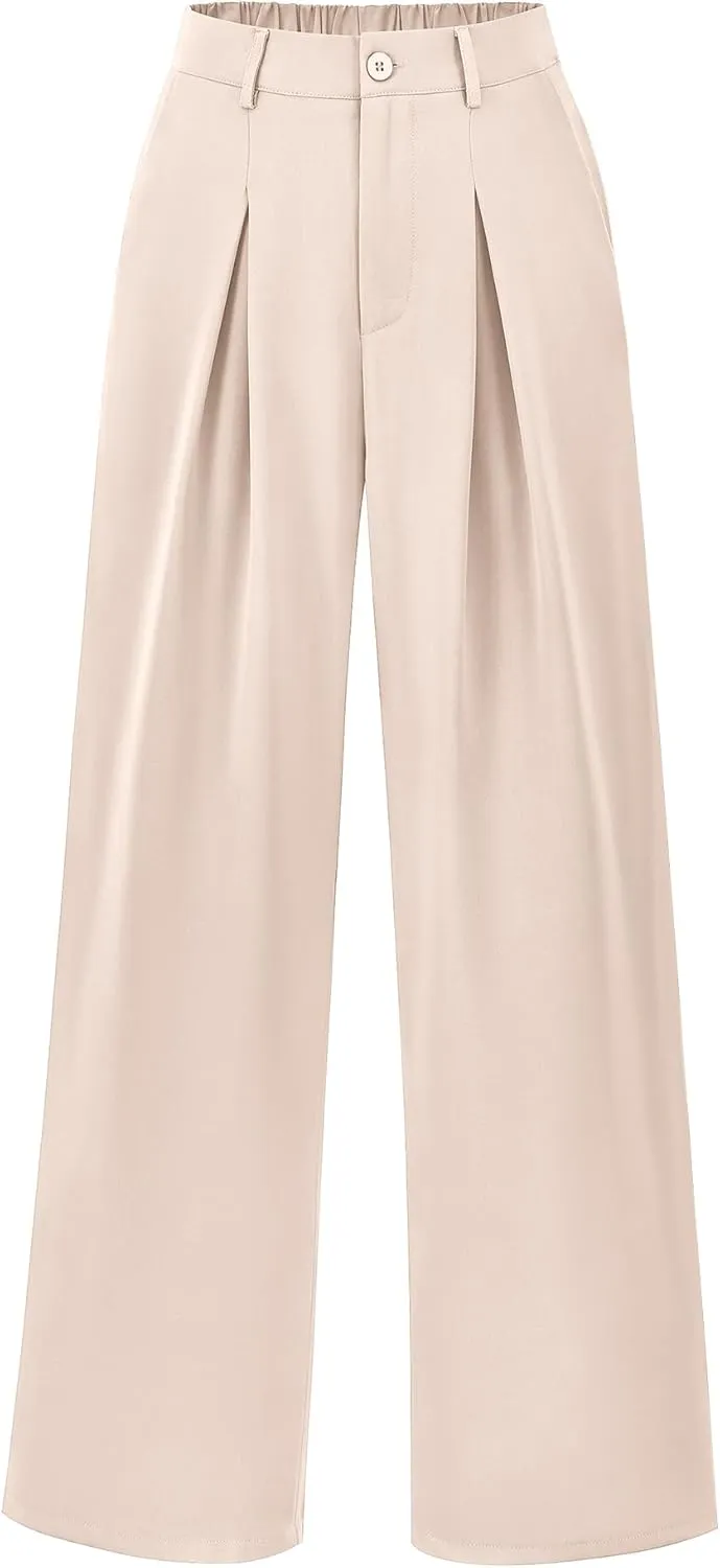 BTFBM Women High Waist Palazzo Pants Casual Wide Leg Trousers Button Down Loose Work Office Business Suit Pant Pockets