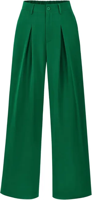 BTFBM Women High Waist Palazzo Pants Casual Wide Leg Trousers Button Down Loose Work Office Business Suit Pant Pockets