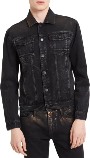 Calvin Klein Mens Distressed Copper Denim Jacket, Black, Large
