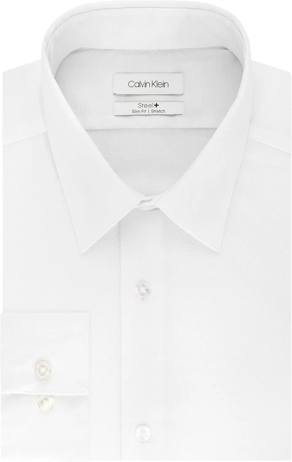 Calvin Klein Men's Non Iron Stretch Slim Fit Unsolid Solid Dress Shirt Shirt, White, 17.5" Neck 36-37" Sleeve