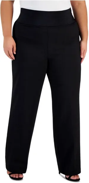 Calvin Klein Womens Pull On Casual Wide Leg Pants, Black, Plus Size, 3X