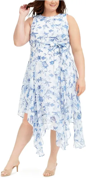 Calvin Klein Womens White Floral Sleeveless Jewel Neck Midi Sheath Dress Plus 20W