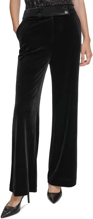 Calvin Klein Womens Whitney Velvet High-Rise Wide Leg Pants Black 6