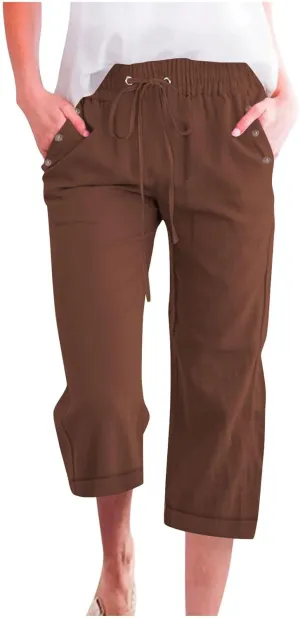 Capri Pants for Women 2025 Summer Linen Wide Leg Pants Casual Lightweight Capri Lounge Short with Pockets