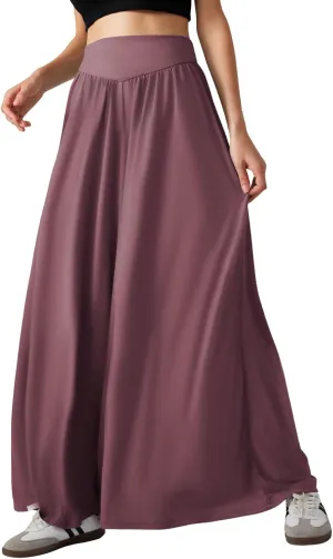 CHARTOU Women's Flowy Wide Leg Palazzo Pants Baggy High Waist Pleated Maxi Long Smocked Skirt