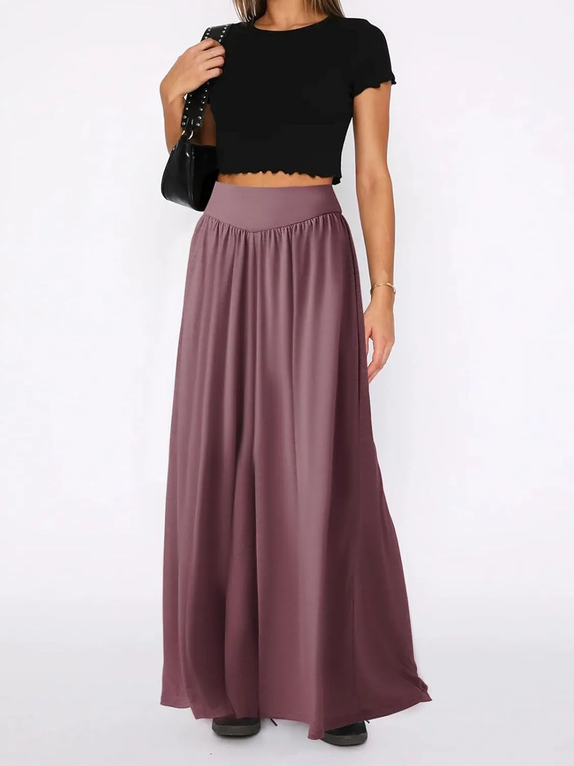 CHARTOU Women's Flowy Wide Leg Palazzo Pants Baggy High Waist Pleated Maxi Long Smocked Skirt