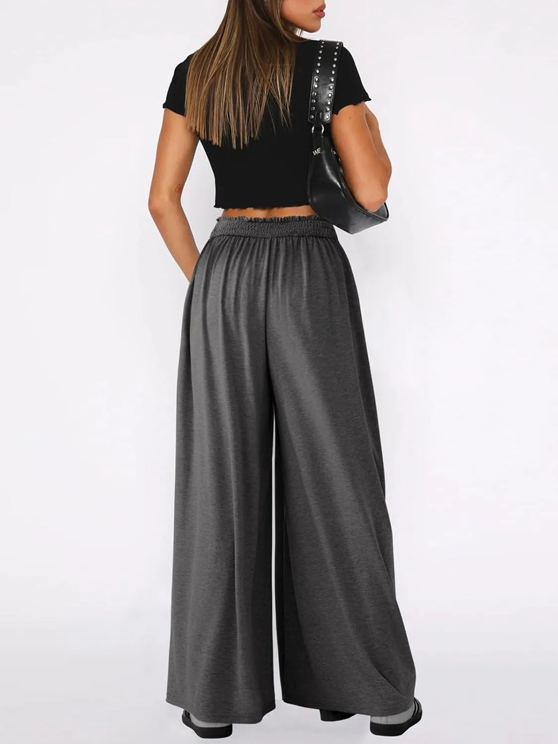 CHARTOU Women's Flowy Wide Leg Palazzo Pants Baggy High Waist Pleated Maxi Long Smocked Skirt