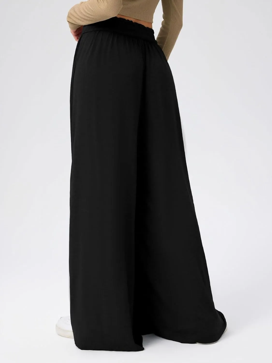 CHARTOU Women's Flowy Wide Leg Palazzo Pants Baggy High Waist Pleated Maxi Long Smocked Skirt