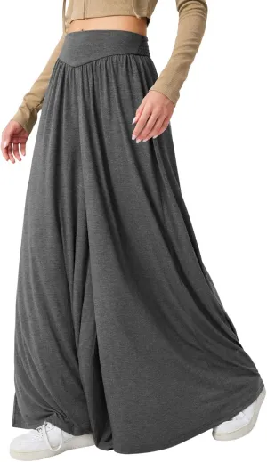 CHARTOU Women's Flowy Wide Leg Palazzo Pants Baggy High Waist Pleated Maxi Long Smocked Skirt