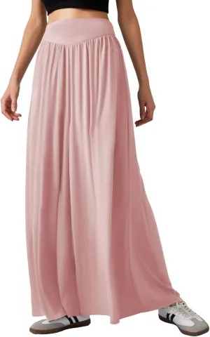 CHARTOU Women's Flowy Wide Leg Palazzo Pants Baggy High Waist Pleated Maxi Long Smocked Skirt