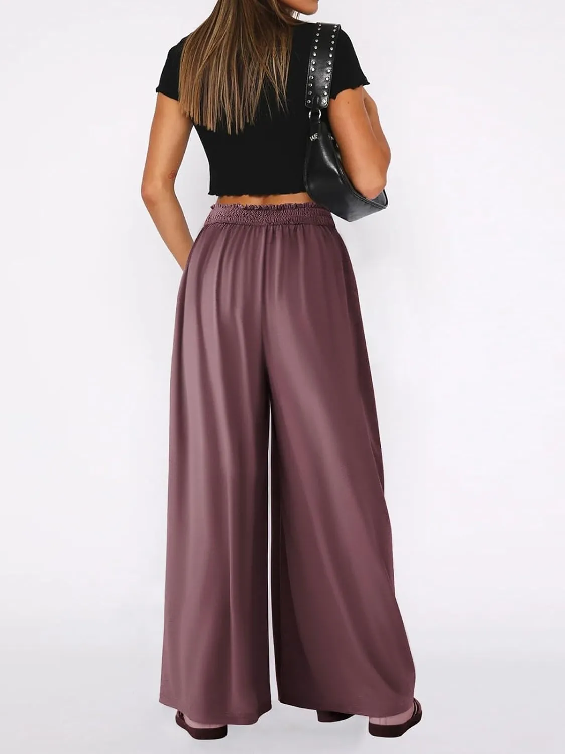 CHARTOU Women's Flowy Wide Leg Palazzo Pants Baggy High Waist Pleated Maxi Long Smocked Skirt