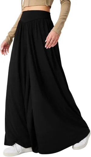 CHARTOU Women's Flowy Wide Leg Palazzo Pants Baggy High Waist Pleated Maxi Long Smocked Skirt