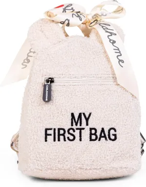 Childhome My First Bag, Cute Kids Backpack, Simple Modern Mini Bookbag for Toddler, Adjustable Straps & Easy Grip Zipper, Teddy Off White