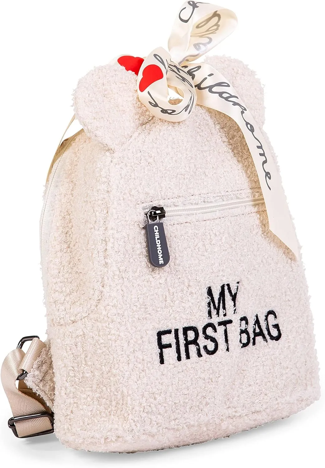 Childhome My First Bag, Cute Kids Backpack, Simple Modern Mini Bookbag for Toddler, Adjustable Straps & Easy Grip Zipper, Teddy Off White