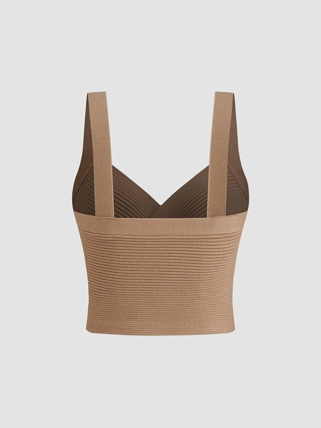 CIDER Knitted Crop Top V Neck Solid Wrap Sleeveless Tank Top Texture Regular Fit Casual Knit Fabric