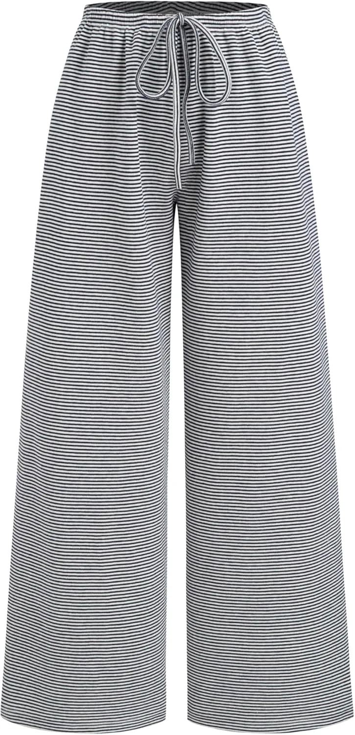 CIDER Lounge Pants Women Wide Leg Striped Low Waist Drawstring Trousers Casual Comfy Cotton Blend Pants with Pockets