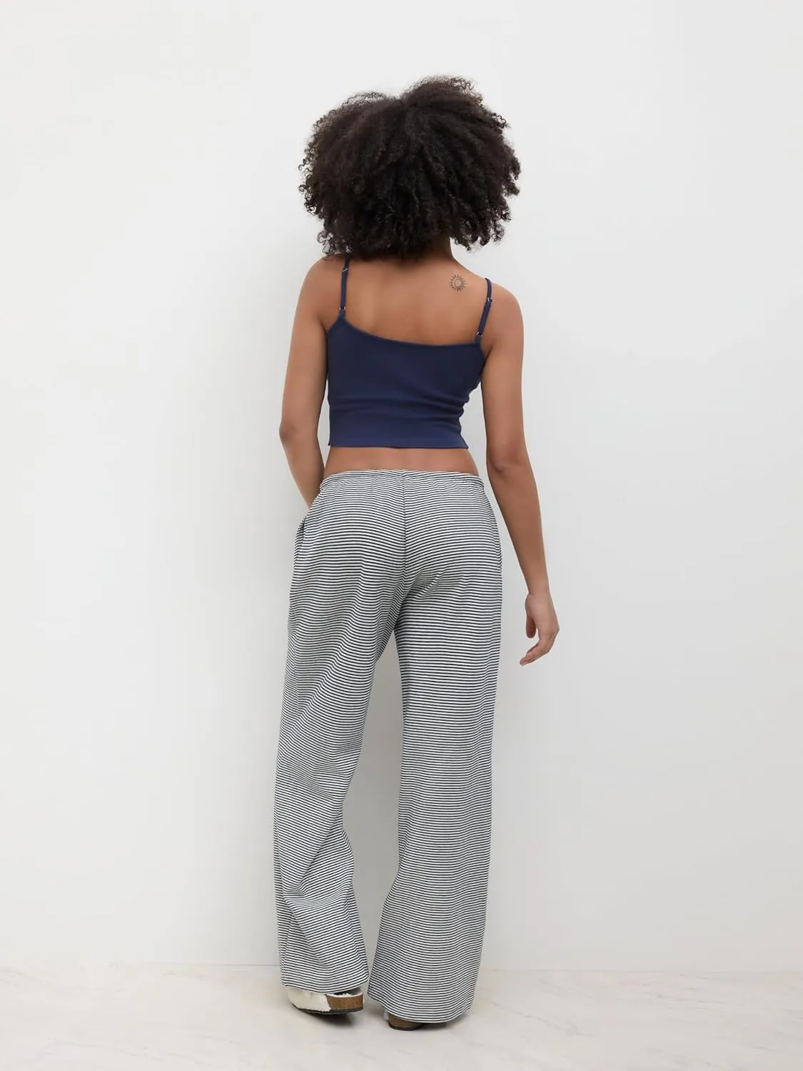 CIDER Lounge Pants Women Wide Leg Striped Low Waist Drawstring Trousers Casual Comfy Cotton Blend Pants with Pockets