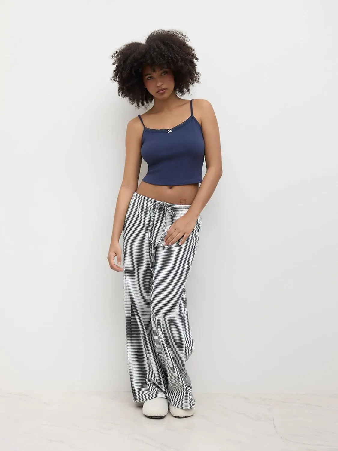 CIDER Lounge Pants Women Wide Leg Striped Low Waist Drawstring Trousers Casual Comfy Cotton Blend Pants with Pockets
