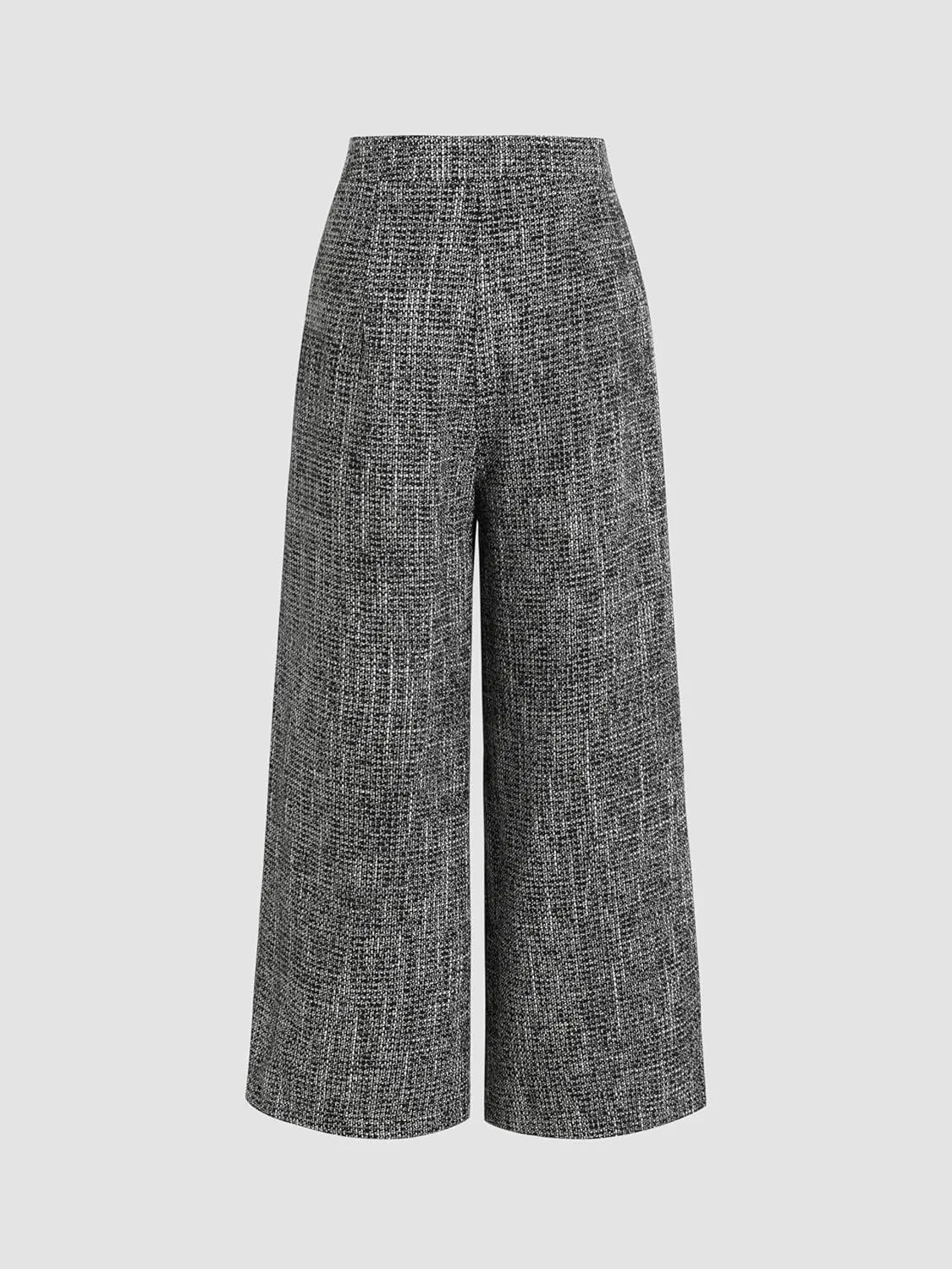 CIDER Tweed Mid Waist Solid Button Wide Leg Trousers