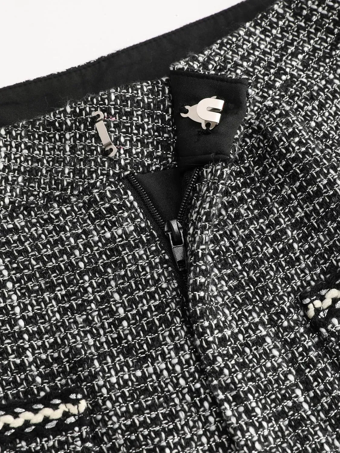 CIDER Tweed Mid Waist Solid Button Wide Leg Trousers