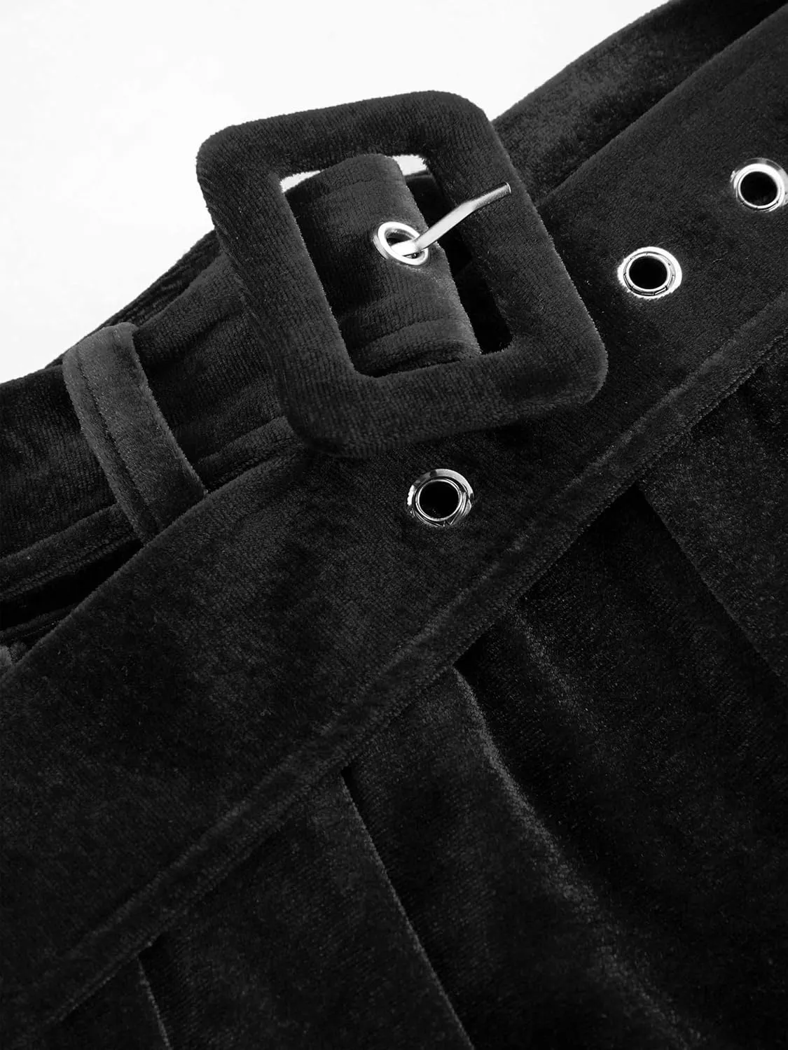 CIDER Velvet Mid Waist Pocket Wide Leg Trousers with Belt