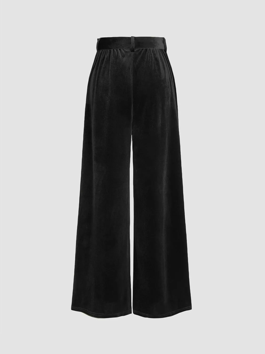 CIDER Velvet Mid Waist Pocket Wide Leg Trousers with Belt