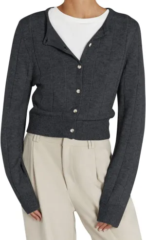 Cioatin Women Long Sleeve Button Down Knit Crop Cardigan Open Front Lightweight Sweater Pullover Fall Outfits Tops