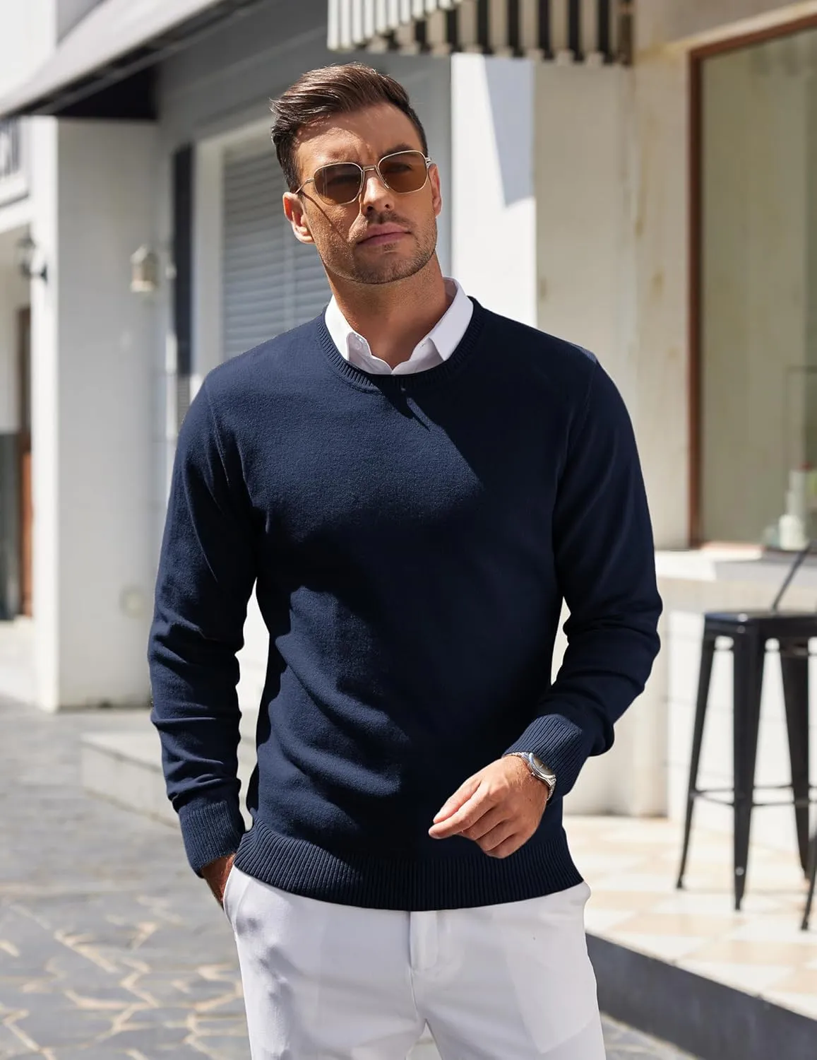 COOFANDY Mens Crewneck Sweater Pullover Knit Sweater Lightweight Sweaters with Ribbing Edge