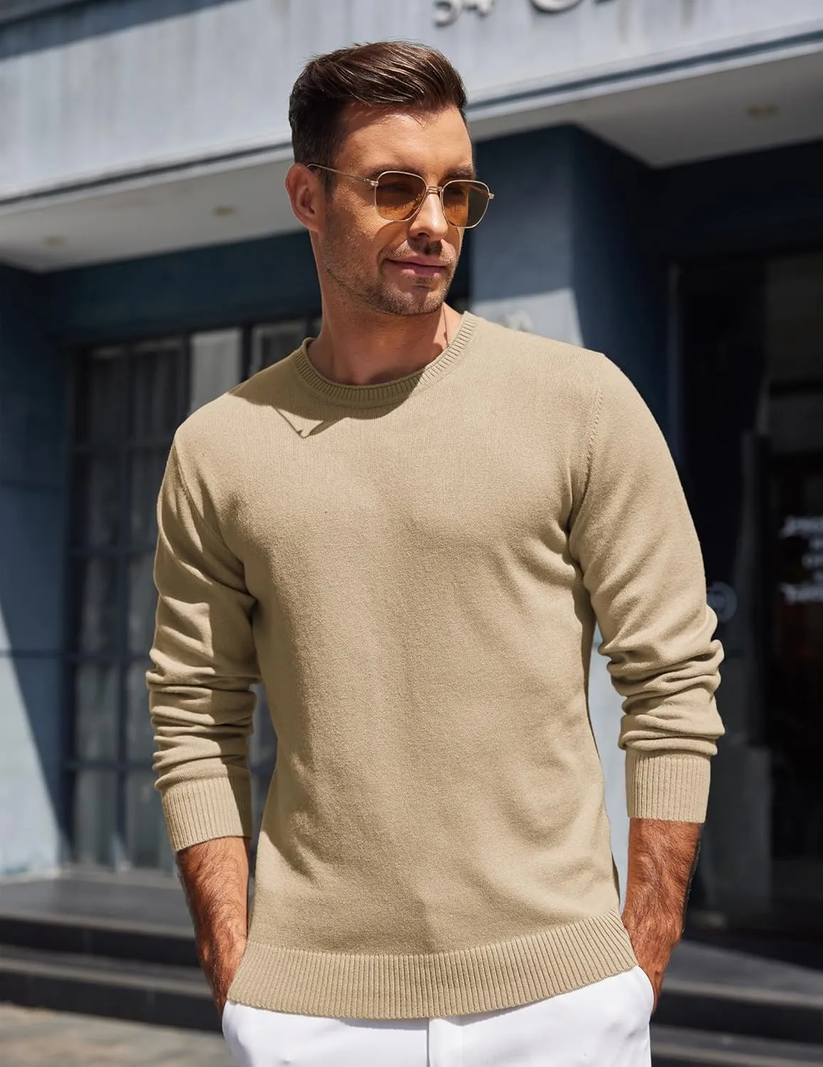 COOFANDY Mens Crewneck Sweater Pullover Knit Sweater Lightweight Sweaters with Ribbing Edge