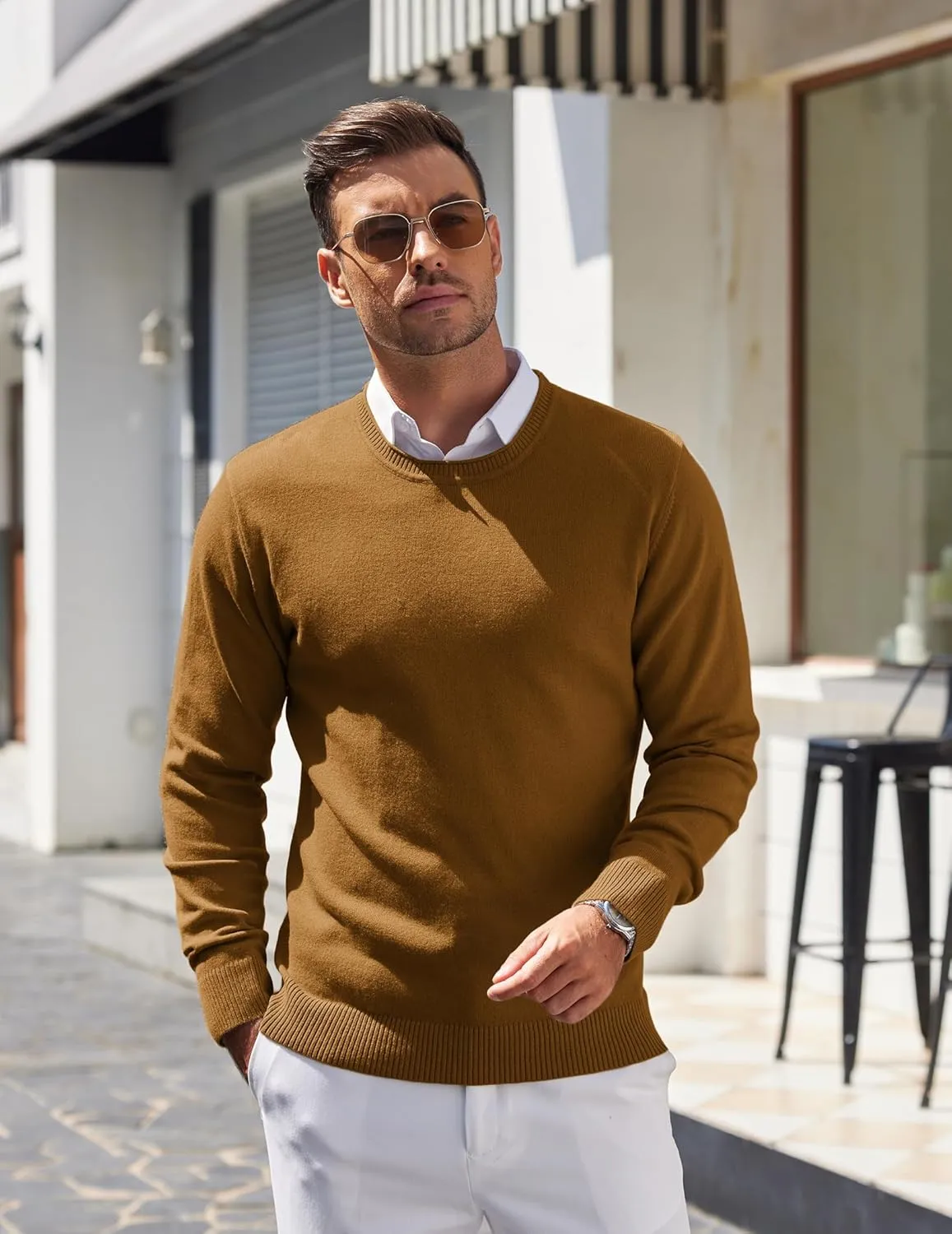 COOFANDY Mens Crewneck Sweater Pullover Knit Sweater Lightweight Sweaters with Ribbing Edge