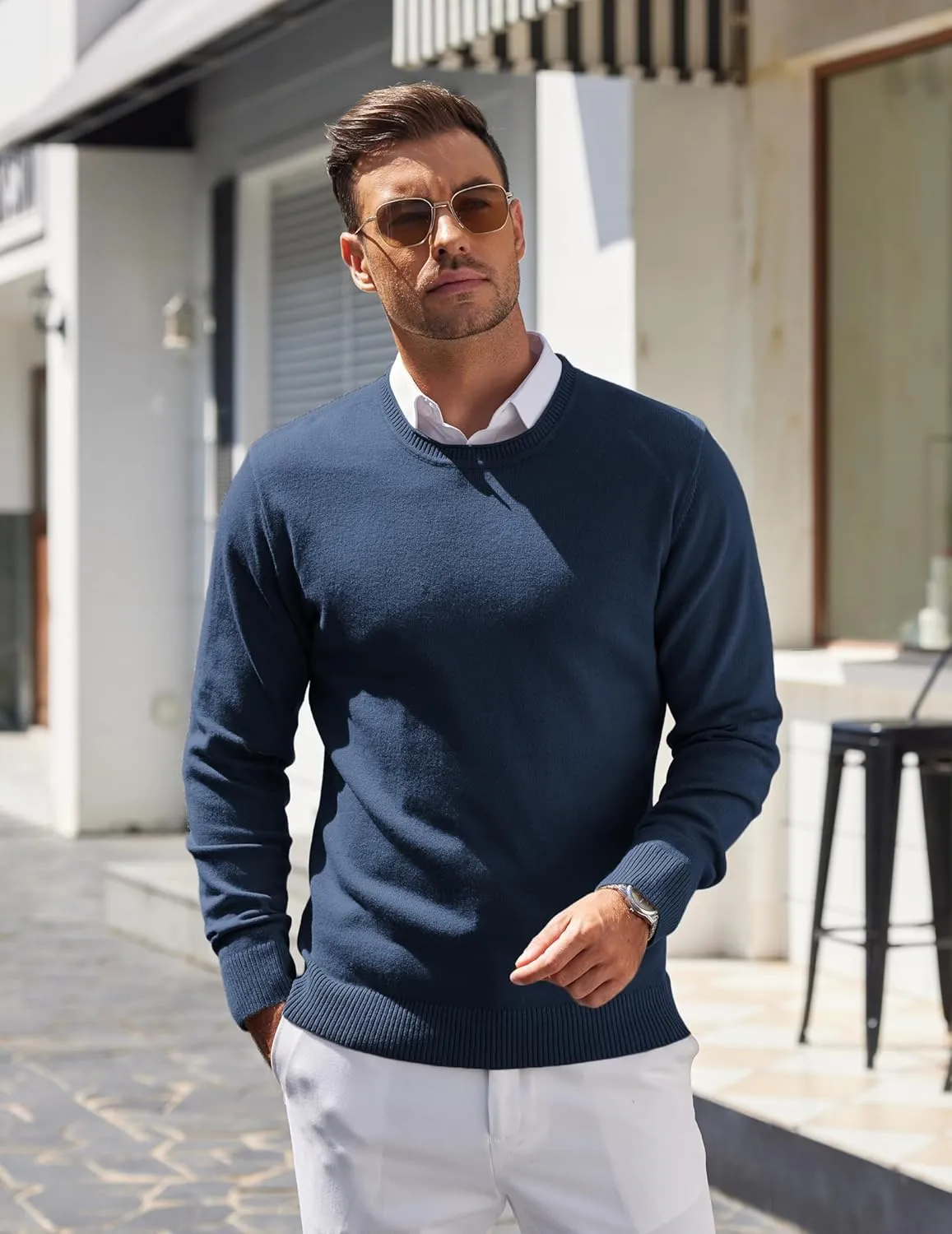 COOFANDY Mens Crewneck Sweater Pullover Knit Sweater Lightweight Sweaters with Ribbing Edge