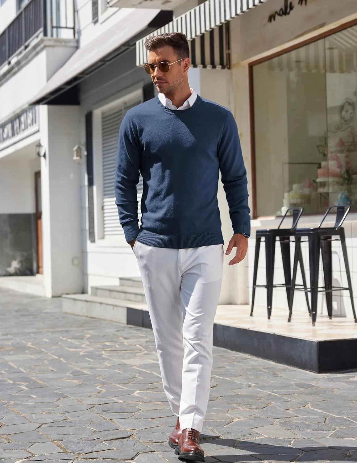COOFANDY Mens Crewneck Sweater Pullover Knit Sweater Lightweight Sweaters with Ribbing Edge
