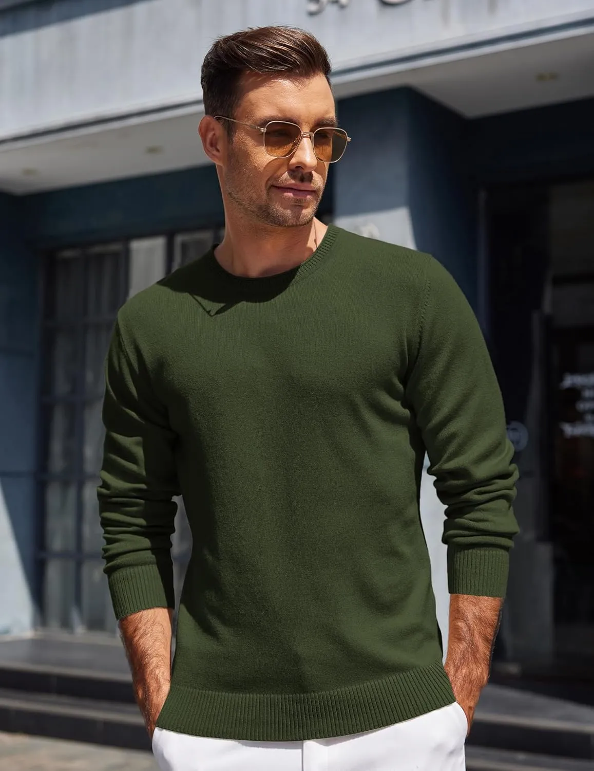 COOFANDY Mens Crewneck Sweater Pullover Knit Sweater Lightweight Sweaters with Ribbing Edge