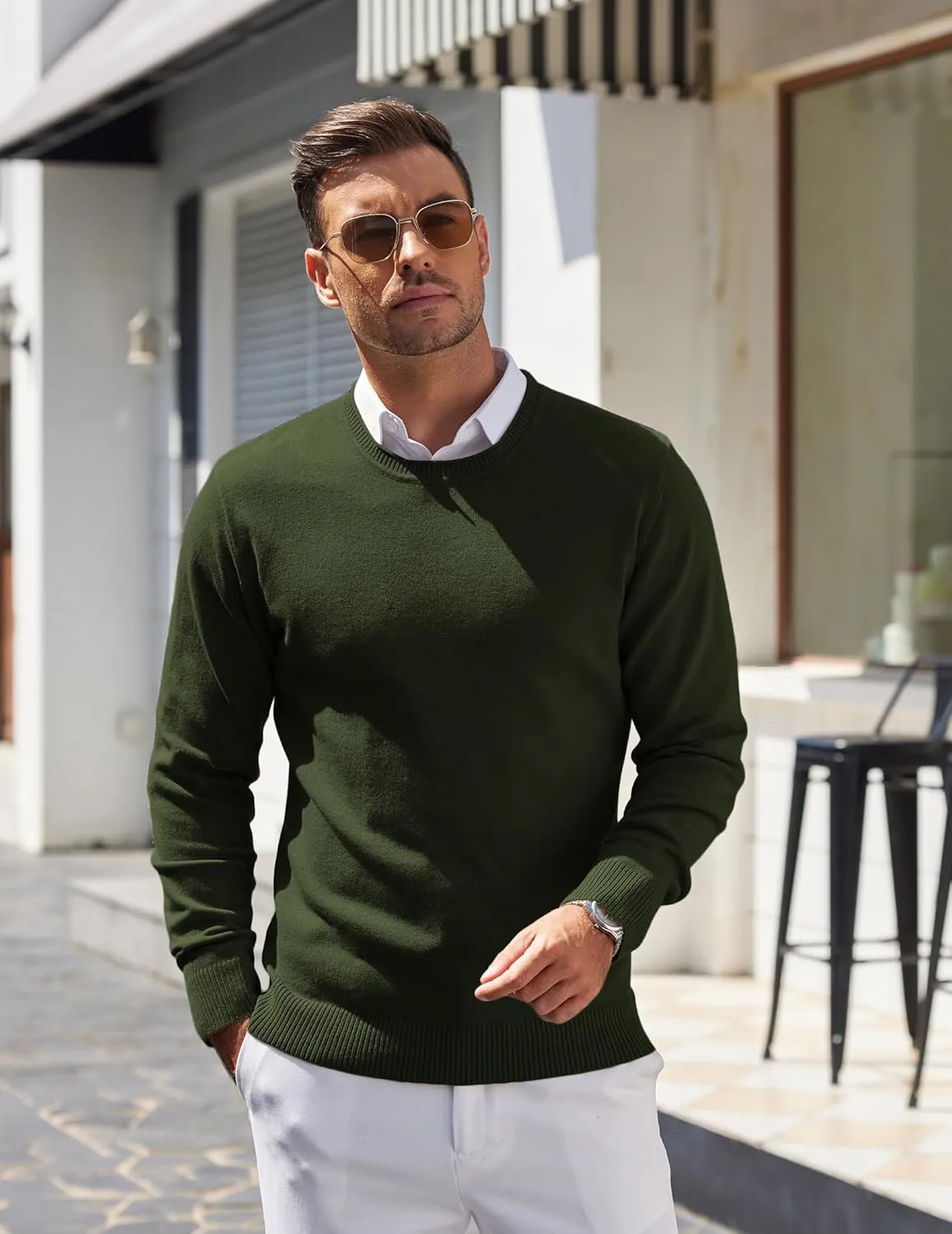 COOFANDY Mens Crewneck Sweater Pullover Knit Sweater Lightweight Sweaters with Ribbing Edge