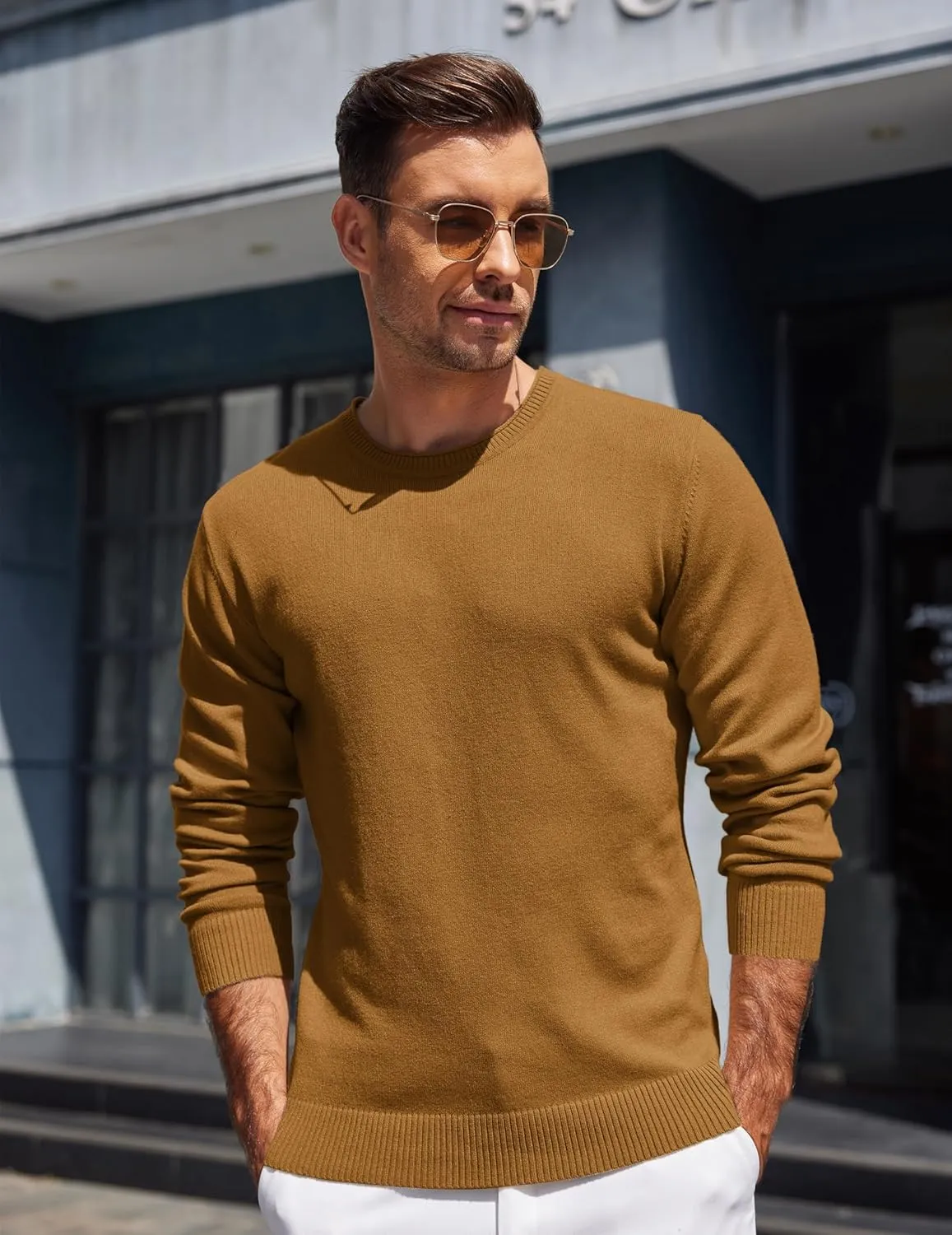 COOFANDY Mens Crewneck Sweater Pullover Knit Sweater Lightweight Sweaters with Ribbing Edge