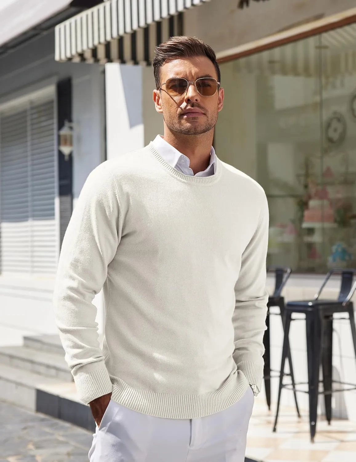 COOFANDY Mens Crewneck Sweater Pullover Knit Sweater Lightweight Sweaters with Ribbing Edge